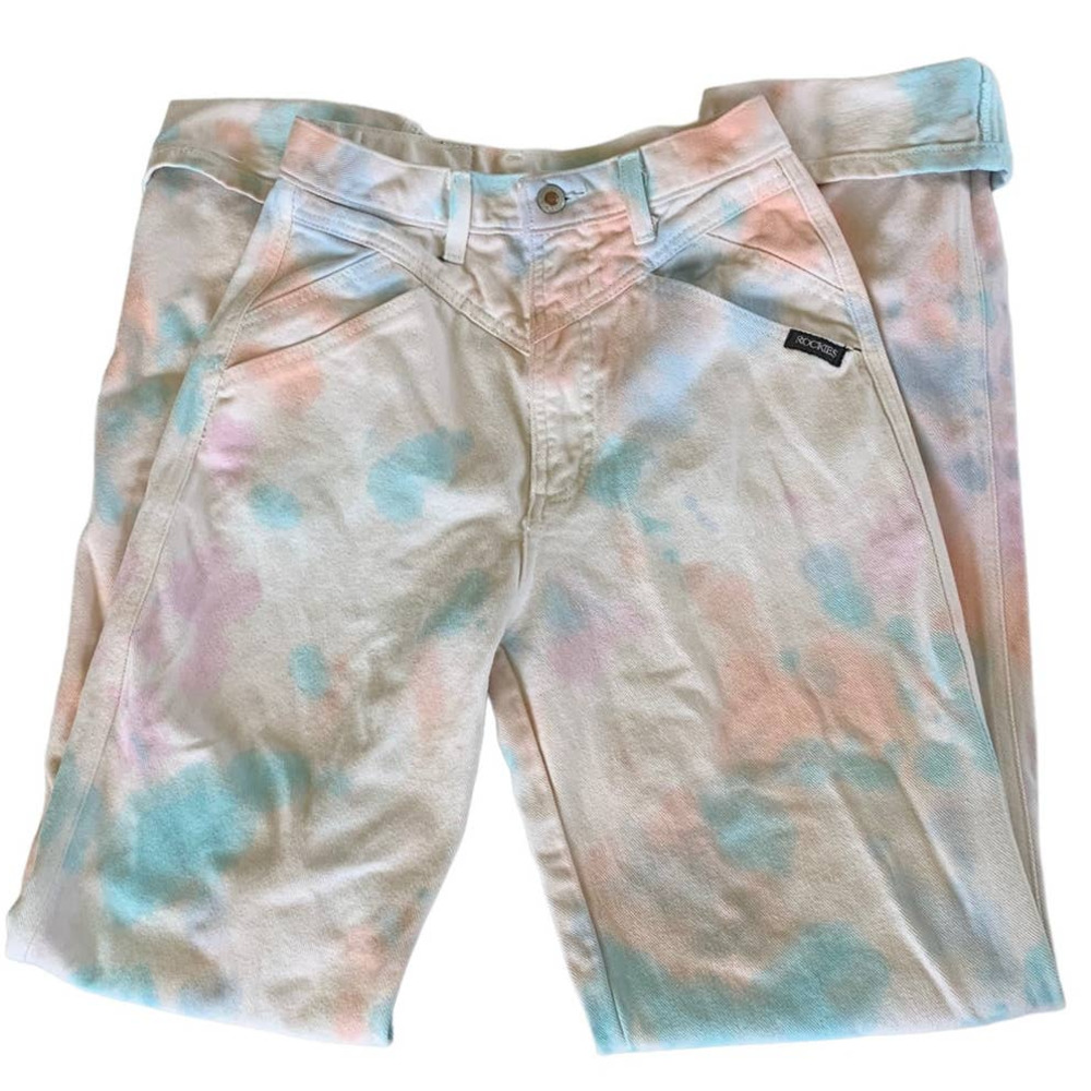 Vintage Rockies Tie Dye Jeans White Pink High Waisted Bareback size 23"